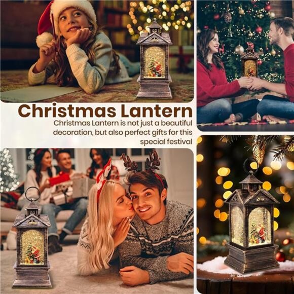 🎄 Musical Christmas Snow Globe Lantern – Swirling Glitter & Festive Holiday Dec - Picture 7 of 8